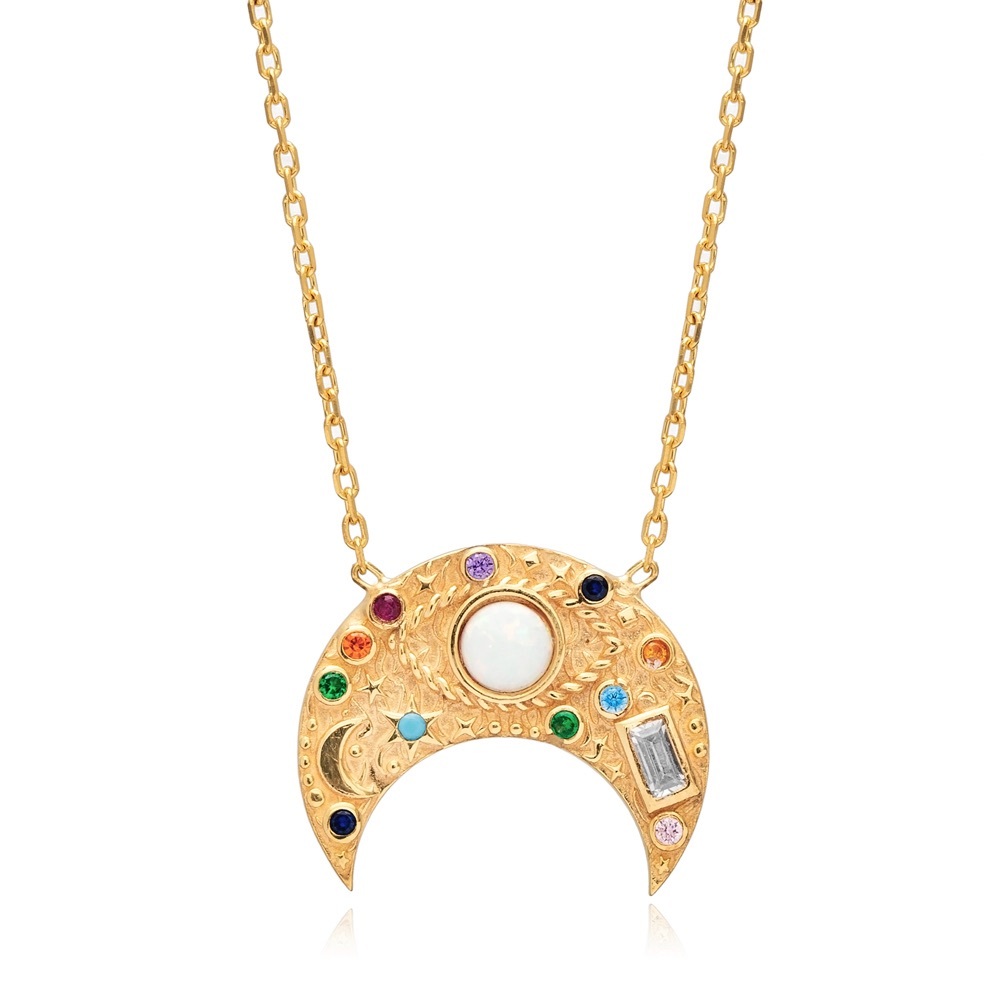 🌙✨🌌 Opal Moon Necklace | Celestial Sterling Silver Magic